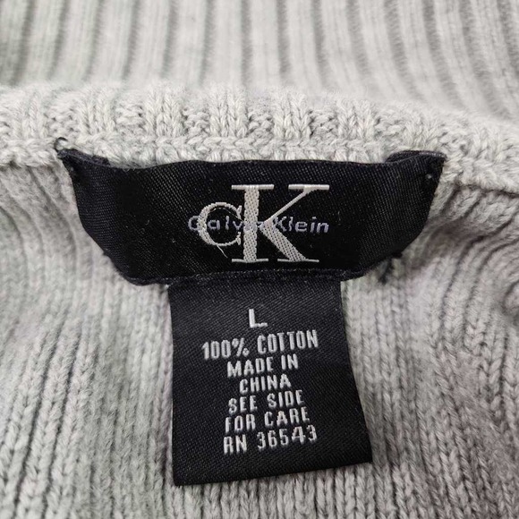 Calvin Klein Mens Pullover Sweater Gray Mock Neck 1/4 Zip Ribbed Knit Cotton L - Picture 4 of 5